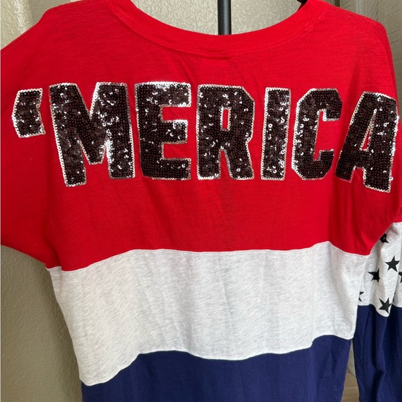 PINK Victoria's Secret Red, White, and Blue Sequin Long Sleeve Tee - Picture 8 of 9